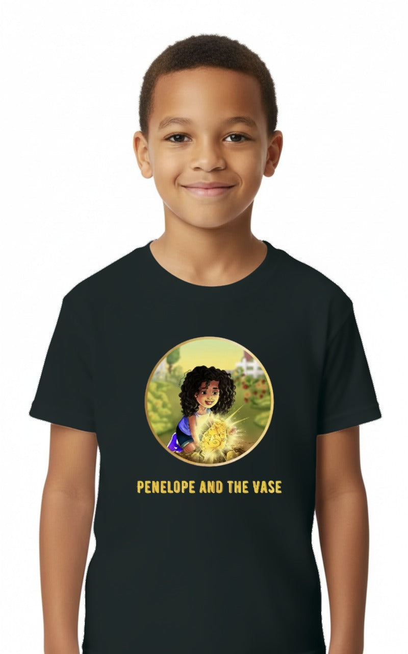 Penelope T-shirt, Penelope and the Vase design, youth, black