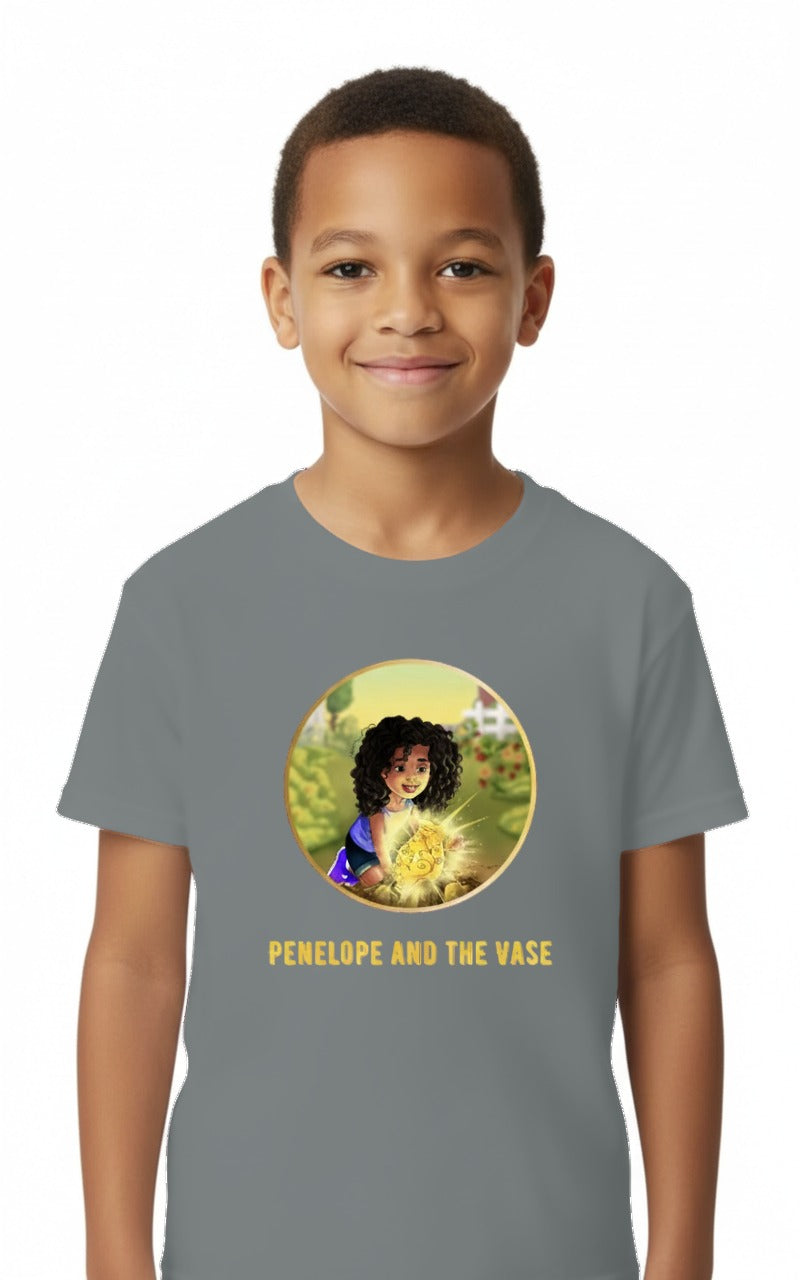 Penelope T-shirt, Penelope and the Vase design, youth, gray