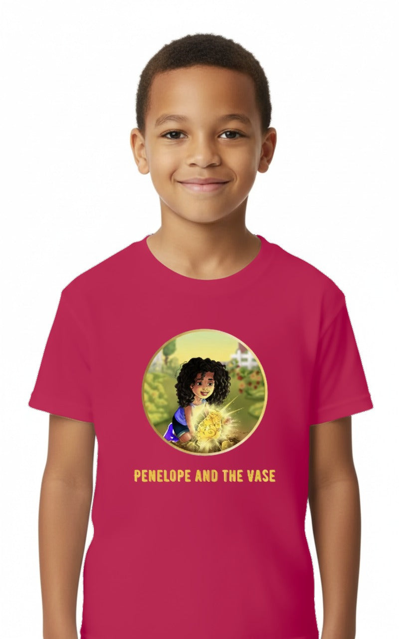 Penelope T-shirt, Penelope and the Vase design, youth, red